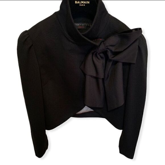 ❤️SOLD❤️Alice+Olivia Silk Bow Embellished Cropped Jacket - Picture 4 of 11